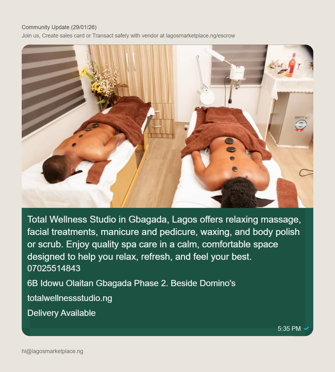 Total Wellness Studio in Gbagada, Lagos offers relaxing